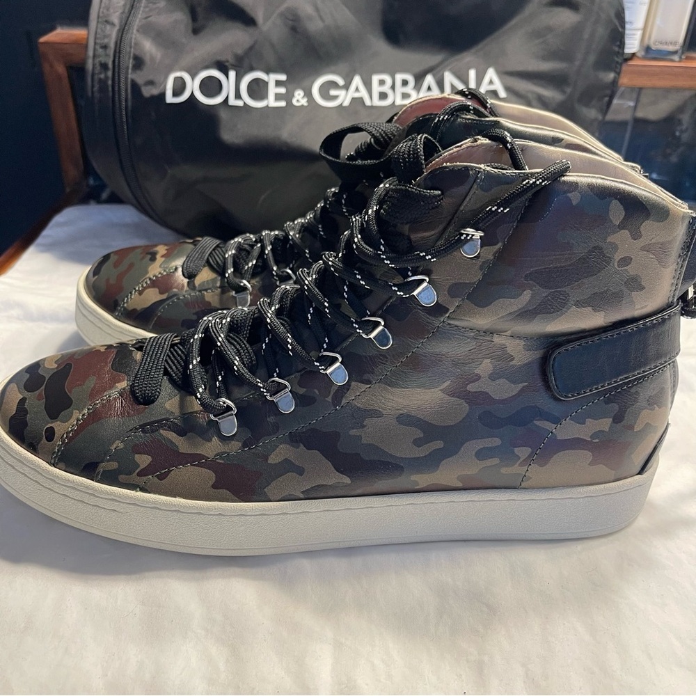 Dolce & Gabbana Men's Leather Camouflage Camo High-Top Sneakers NEW - Picture 3 of 10